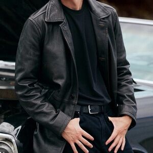 Men’s Black Vintage Leather Car Coat